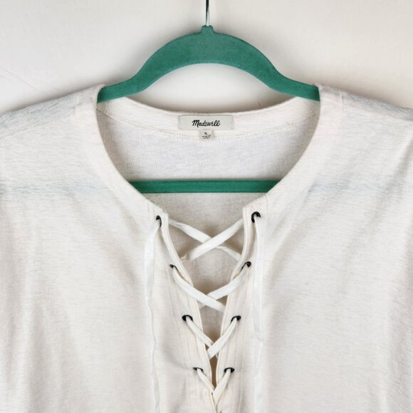 Madewell Cream Libra Lace Up Tee 3/4 Sleeve Top sz M Flawed - Picture 3 of 12